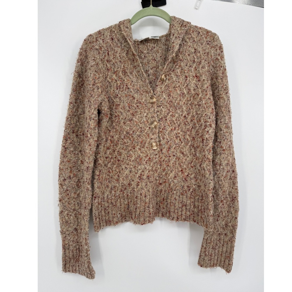 BKE Womens L Marled Knit Hooded Cardigan Textured Button Front Y2K Indie Boho